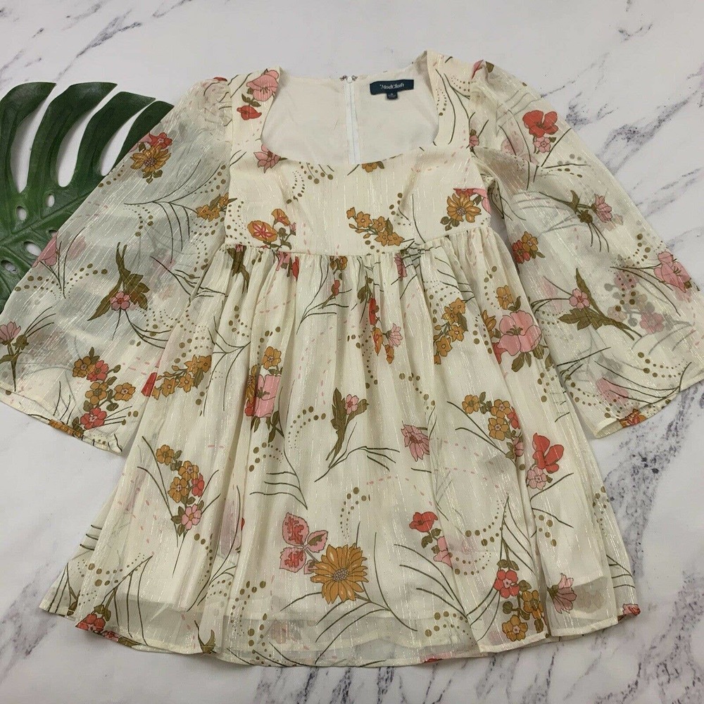 Modcloth Sweet Sixties Babydoll Mini Dress Size 0 White Pink Floral Retro